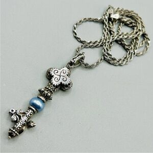 BARBARA BIXBY Sterling Silver with 18k Gold Leaves and Multi-stone Key Pendant